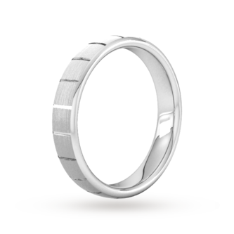Goldsmiths 4mm Flat Court Heavy Vertical Lines Wedding Ring In 9 Carat White Gold