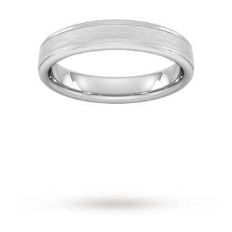 Goldsmiths 4mm Flat Court Heavy Matt Centre With Grooves Wedding Ring In 9 Carat White Gold