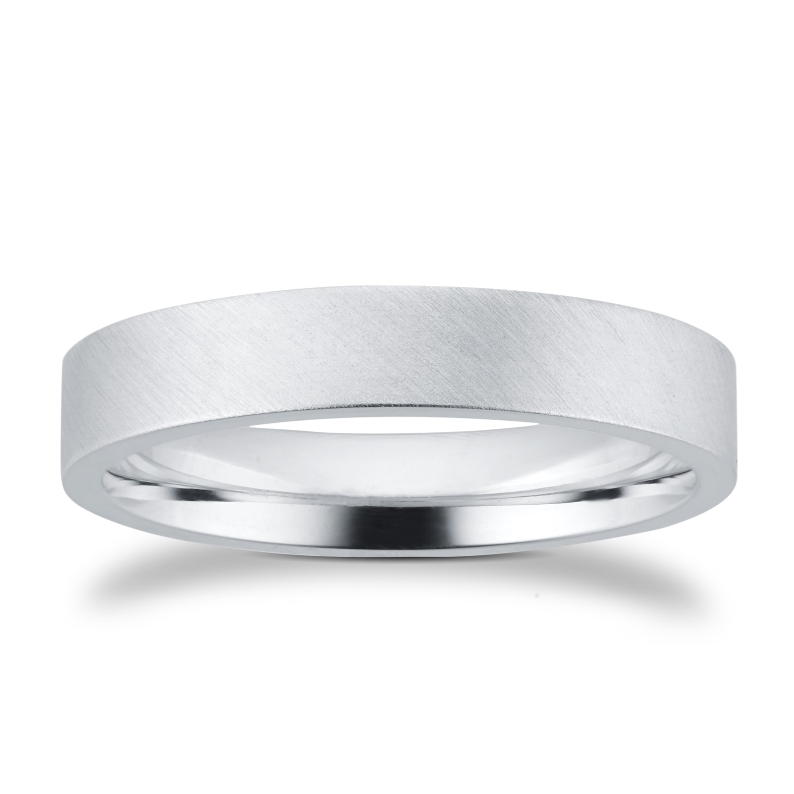Goldsmiths 4mm Flat Court Heavy Diagonal Matt Finish Wedding Ring In 9 Carat White Gold - Ring Size P Goldsmiths 4mm Flat Court Heavy Diagonal Matt Finish Wedding Ring In 9 Carat White Gold - Ring Size P