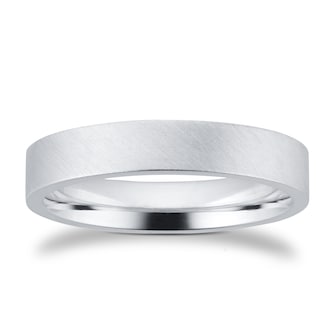 Goldsmiths 4mm Flat Court Heavy Diagonal Matt Finish Wedding Ring In 9 Carat White Gold