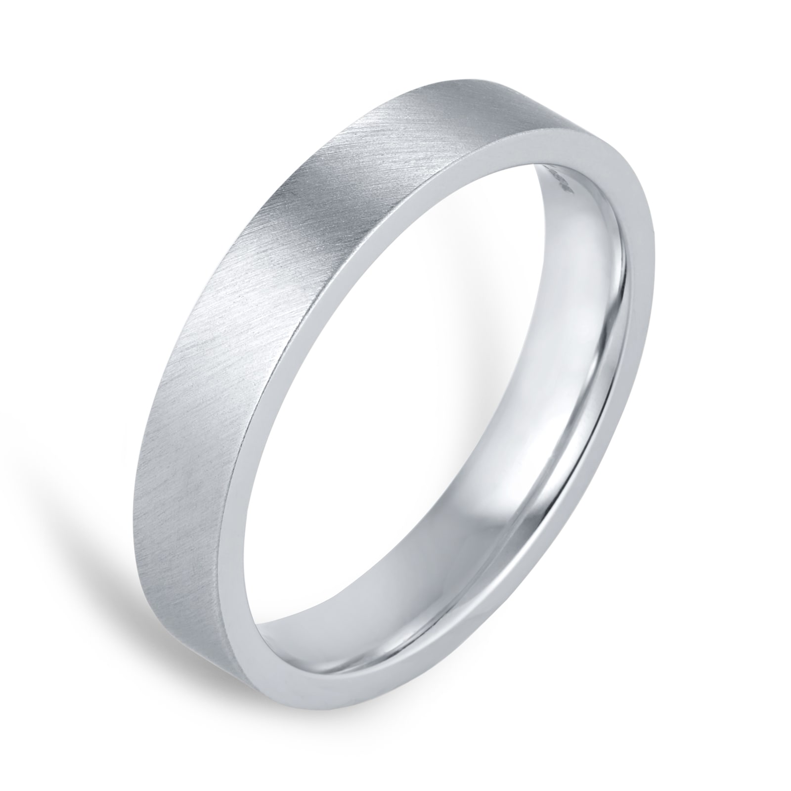 Goldsmiths 4mm Flat Court Heavy Diagonal Matt Finish Wedding Ring In 9 Carat White Gold - Ring Size P Goldsmiths 4mm Flat Court Heavy Diagonal Matt Finish Wedding Ring In 9 Carat White Gold - Ring Size P