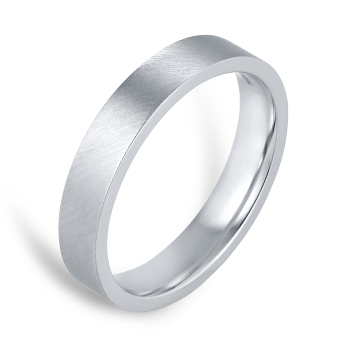 Goldsmiths 4mm Flat Court Heavy Diagonal Matt Finish Wedding Ring In 9 Carat White Gold