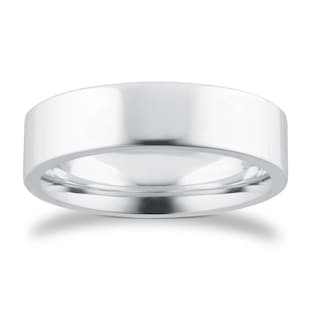 Goldsmiths 5mm Flat Court Heavy Wedding Ring In 9 Carat White Gold