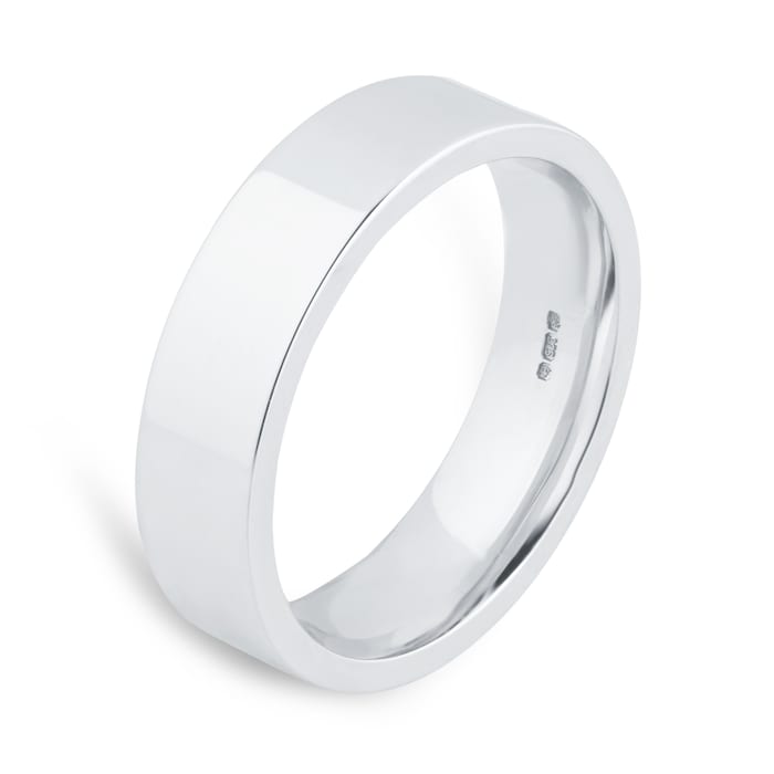 Goldsmiths 5mm Flat Court Heavy Wedding Ring In 9 Carat White Gold - Ring Size S