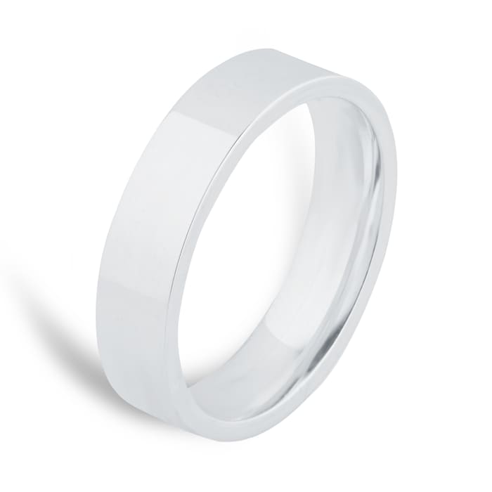 Goldsmiths 5mm Flat Court Heavy Wedding Ring In Sterling Silver