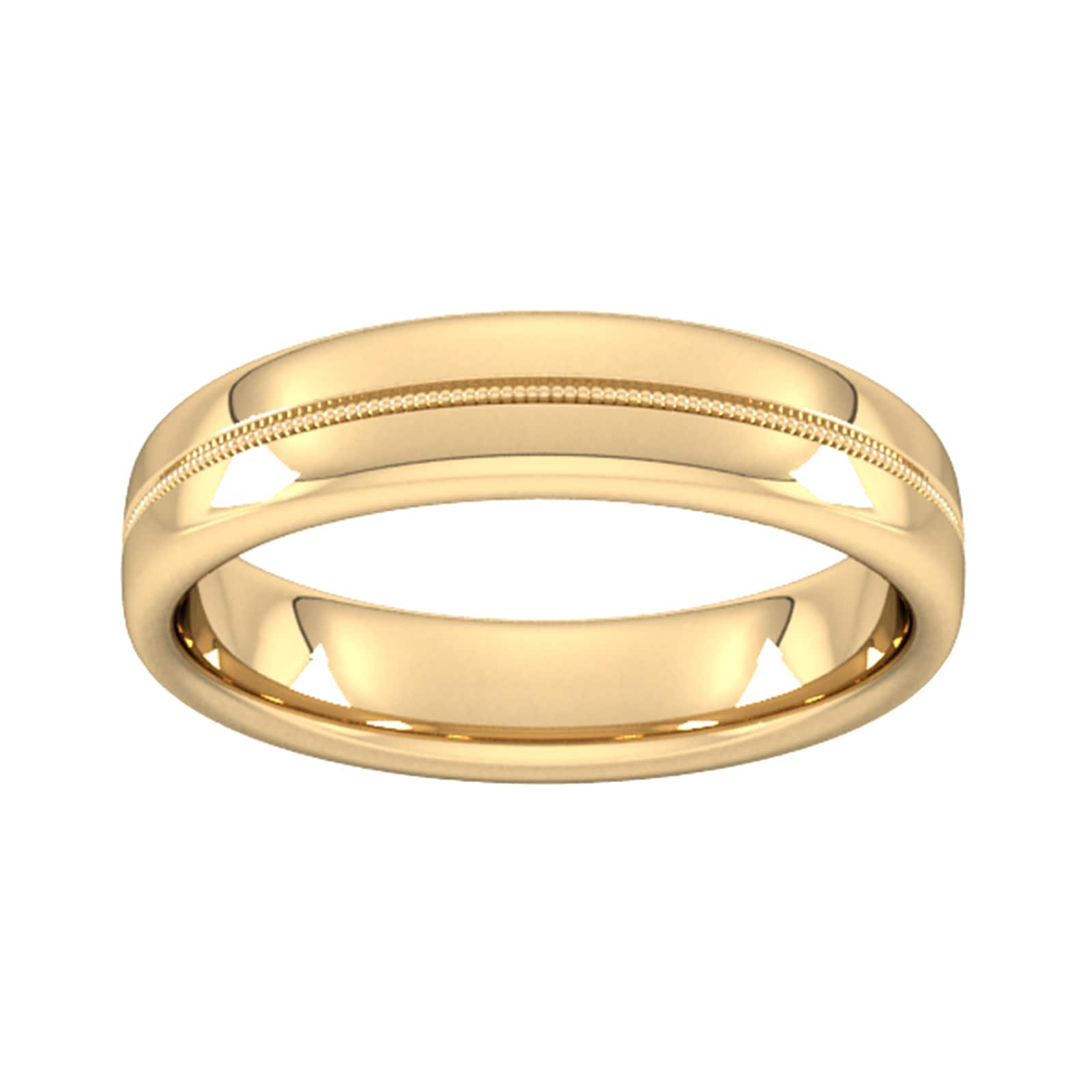 5mm Flat Court Heavy Milgrain Centre Wedding Ring In 18 Carat Yellow Gold - Ring Size N