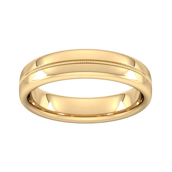 Goldsmiths 5mm Flat Court Heavy Milgrain Centre Wedding Ring In 18 Carat Yellow Gold