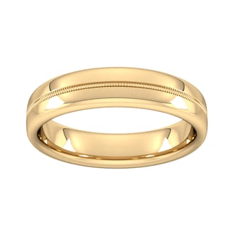Goldsmiths 5mm Flat Court Heavy Milgrain Centre Wedding Ring In 18 Carat Yellow Gold