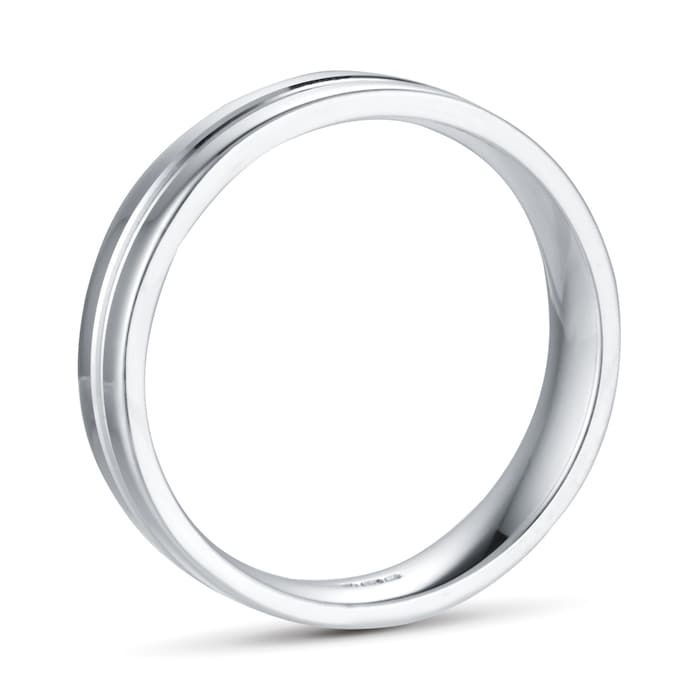 Goldsmiths 5mm Flat Court Heavy Grooved Polished Finish Wedding Ring In 9 Carat White Gold