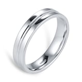 Goldsmiths 5mm Flat Court Heavy Grooved Polished Finish Wedding Ring In 9 Carat White Gold