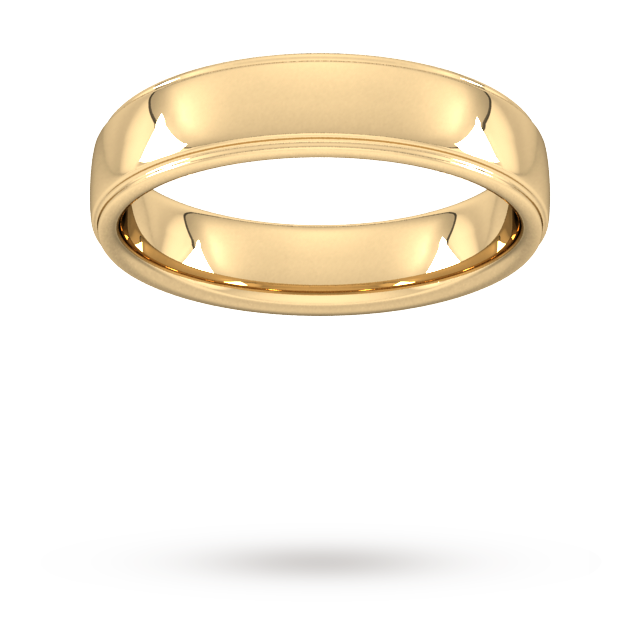 5mm Flat Court Heavy Polished Finish With Grooves Wedding Ring In 9 Carat Yellow Gold - Ring Size S