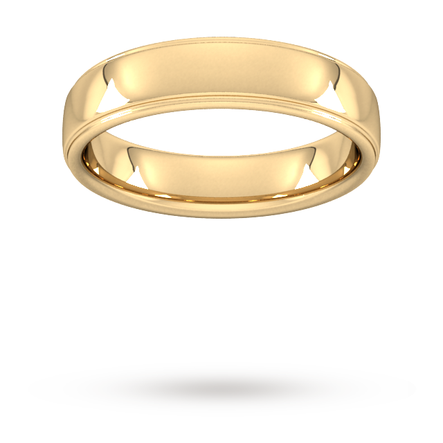 Goldsmiths 5mm Flat Court Heavy Polished Finish With Grooves Wedding Ring In 9 Carat Yellow Gold