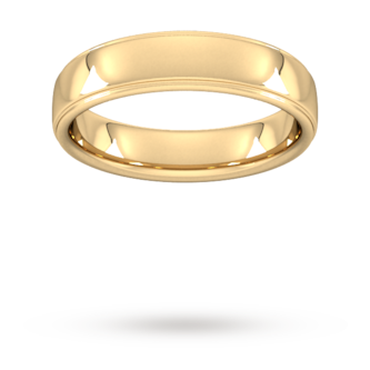 Goldsmiths 5mm Flat Court Heavy Polished Finish With Grooves Wedding Ring In 9 Carat Yellow Gold