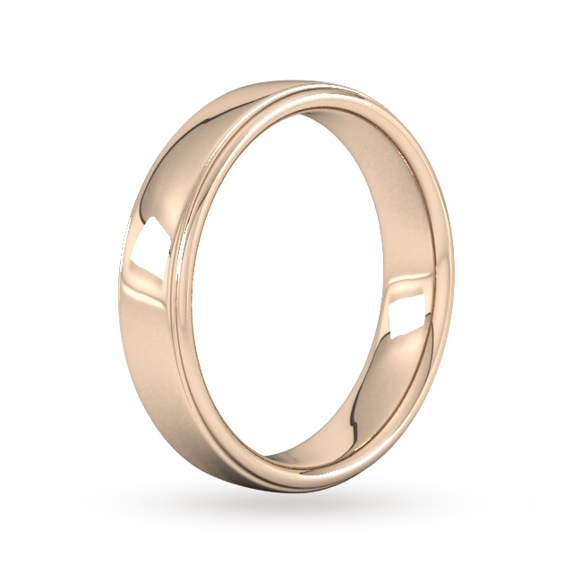 Goldsmiths 5mm Flat Court Heavy Polished Finish With Grooves Wedding Ring In 9 Carat Rose Gold