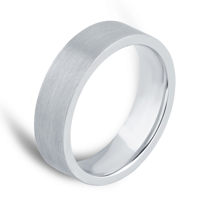 Goldsmiths 5mm Flat Court Heavy Matt Finished Wedding Ring In 9 Carat White Gold