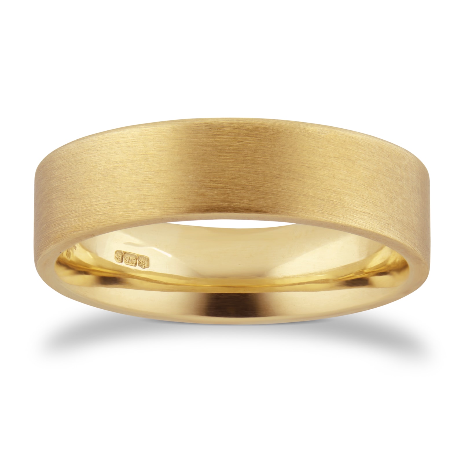 Goldsmiths 5mm Flat Court Heavy Matt Finished Wedding Ring In 9 Carat Yellow Gold