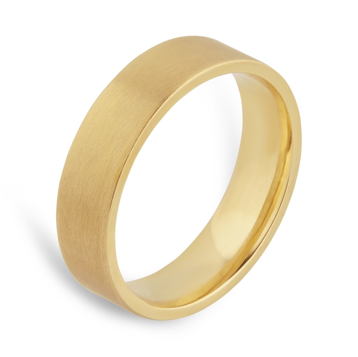 Goldsmiths 5mm Flat Court Heavy Matt Finished Wedding Ring In 9 Carat Yellow Gold