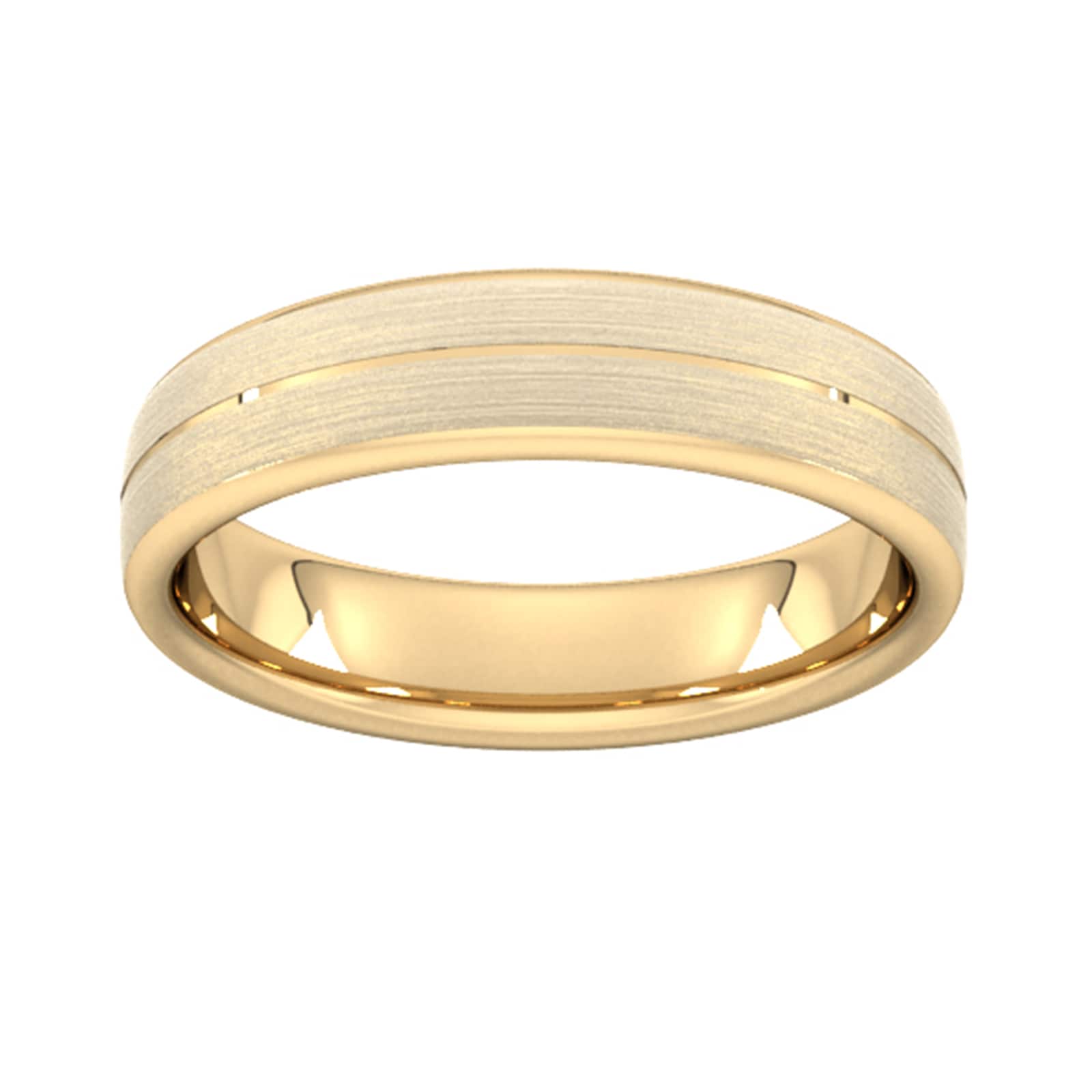 5mm Flat Court Heavy Centre Groove With Chamfered Edge Wedding Ring In 9 Carat Yellow Gold - Ring Size S