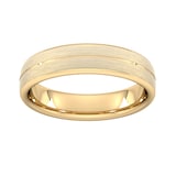 Goldsmiths 5mm Flat Court Heavy Centre Groove With Chamfered Edge Wedding Ring In 9 Carat Yellow Gold