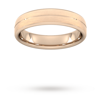 Goldsmiths 5mm Flat Court Heavy Centre Groove With Chamfered Edge Wedding Ring In 9 Carat Rose Gold