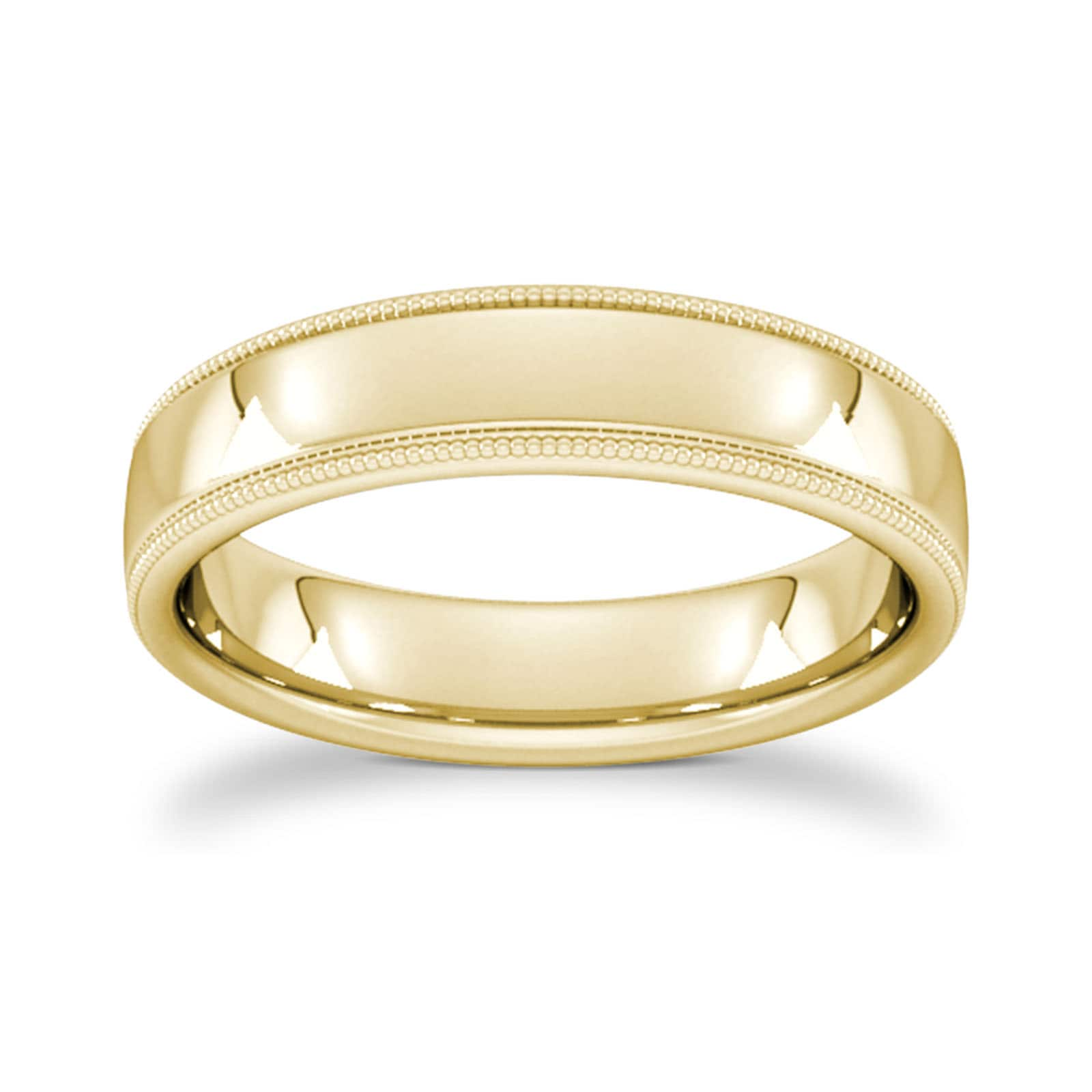 5mm Flat Court Heavy Milgrain Edge Wedding Ring In 9 Carat Yellow Gold - Ring Size M