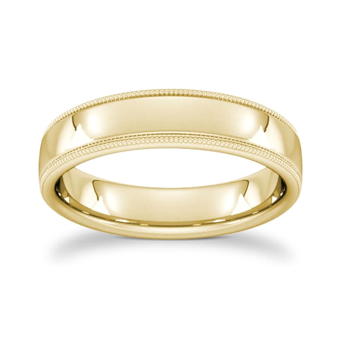 Goldsmiths 5mm Flat Court Heavy Milgrain Edge Wedding Ring In 9 Carat Yellow Gold