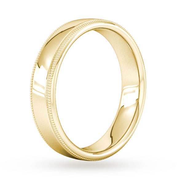 Goldsmiths 5mm Flat Court Heavy Milgrain Edge Wedding Ring In 9 Carat Yellow Gold - Ring Size H