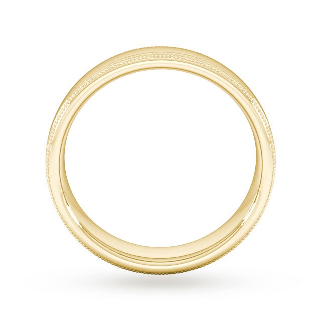 Goldsmiths 5mm Flat Court Heavy Milgrain Edge Wedding Ring In 9 Carat Yellow Gold - Ring Size L