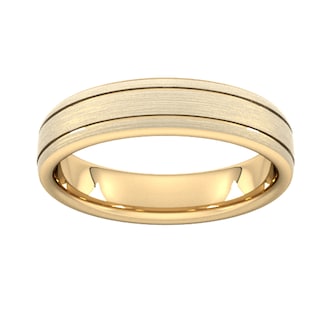 Goldsmiths 5mm Flat Court Heavy Matt Finish With Double Grooves Wedding Ring In 9 Carat Yellow Gold
