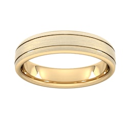 08309804 - 5mm Flat Court Heavy Matt Finish With Double Grooves Wedding Ring In 9 Carat Yellow Gold