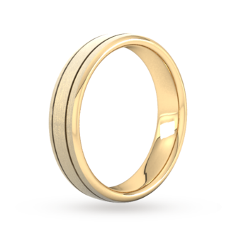 Goldsmiths 5mm Flat Court Heavy Matt Finish With Double Grooves Wedding Ring In 9 Carat Yellow Gold