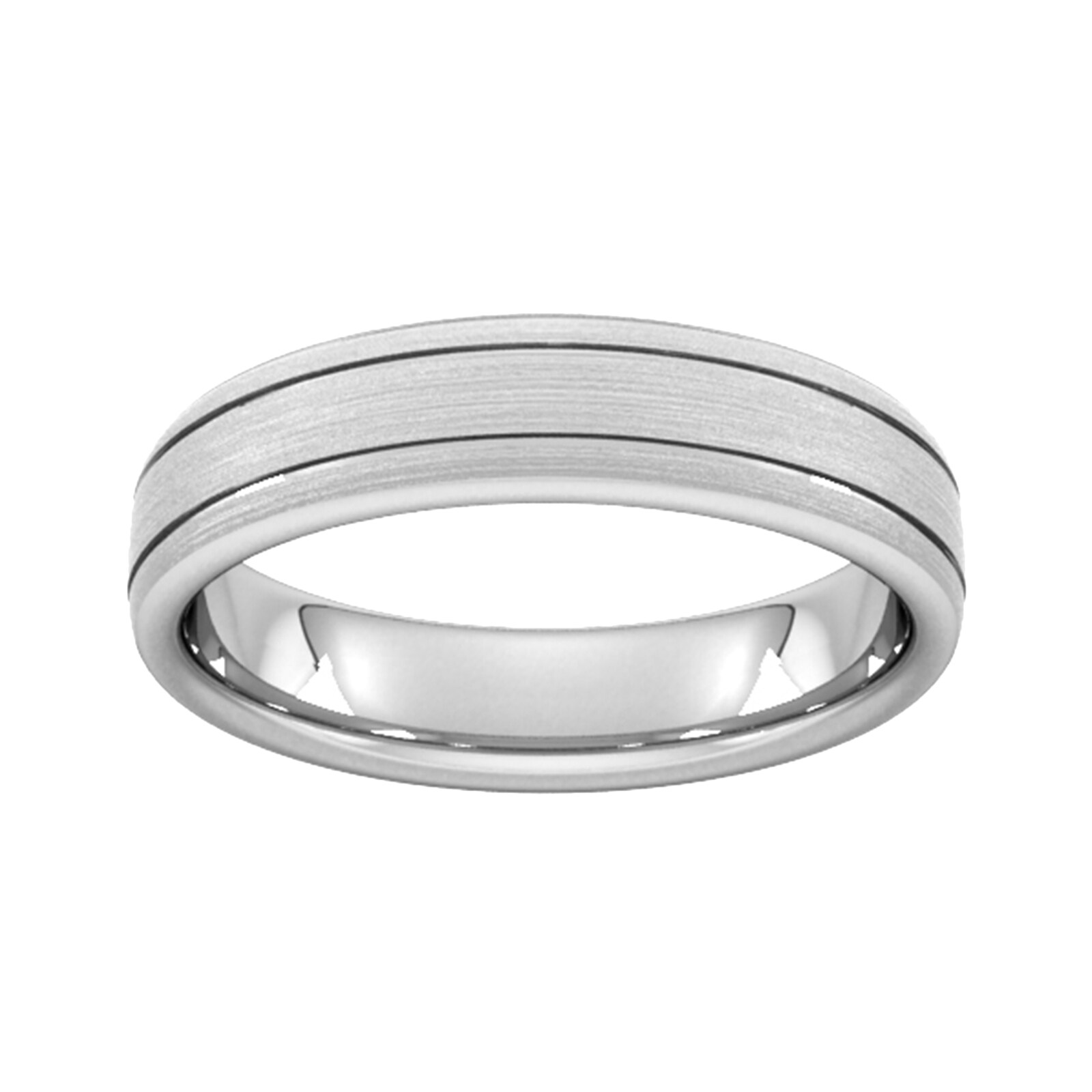 5mm Flat Court Heavy Matt Finish With Double Grooves Wedding Ring In Platinum - Ring Size Q