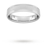 Goldsmiths 5mm Flat Court Heavy Matt Centre With Grooves Wedding Ring In 9 Carat White Gold - Ring Size O