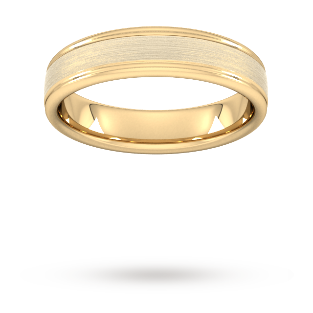 Goldsmiths 5mm Flat Court Heavy Matt Centre With Grooves Wedding Ring In 9 Carat Yellow Gold