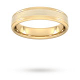 Goldsmiths 5mm Flat Court Heavy Matt Centre With Grooves Wedding Ring In 9 Carat Yellow Gold