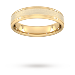 08309818 - 5mm Flat Court Heavy Matt Centre With Grooves Wedding Ring In 9 Carat Yellow Gold