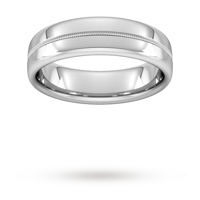 Goldsmiths 6mm Flat Court Heavy Milgrain Centre Wedding Ring In 950 Palladium