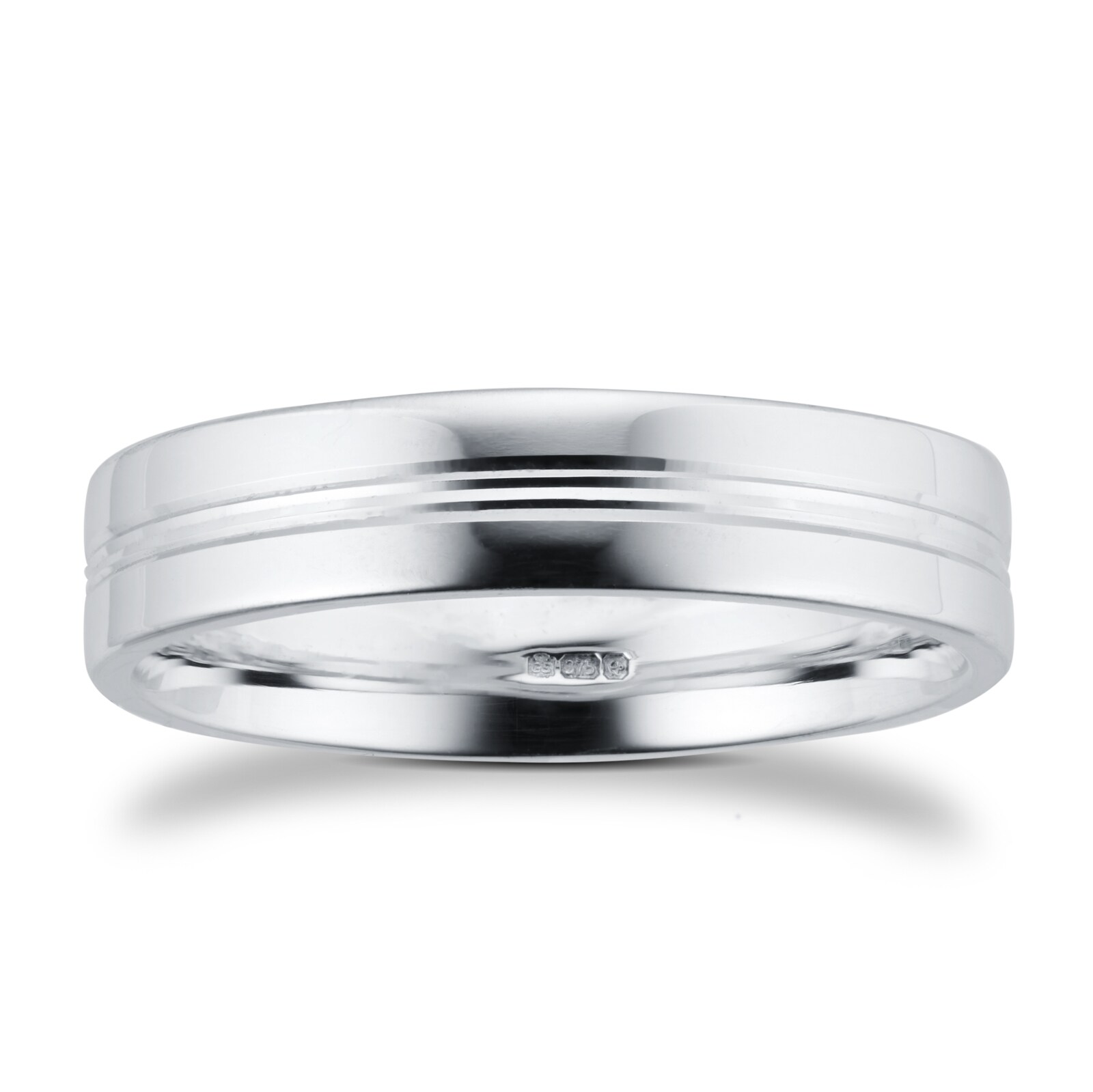 Goldsmiths 6mm Flat Court Heavy Grooved Polished Finish Wedding Ring In 9 Carat White Gold Goldsmiths 6mm Flat Court Heavy Grooved Polished Finish Wedding Ring In 9 Carat White Gold