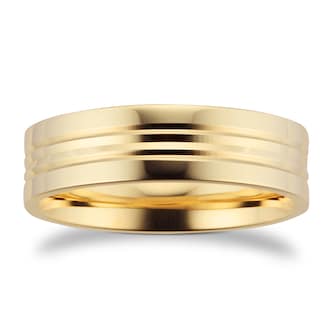 Goldsmiths 6mm Flat Court Heavy Grooved Polished Finish Wedding Ring In 9 Carat Yellow Gold