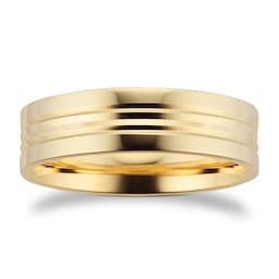 08309841 - 6mm Flat Court Heavy Grooved Polished Finish Wedding Ring In 9 Carat Yellow Gold