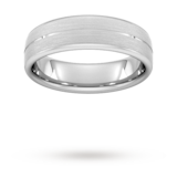 Goldsmiths 6mm Flat Court Heavy Centre Groove With Chamfered Edge Wedding Ring In 18 Carat White Gold