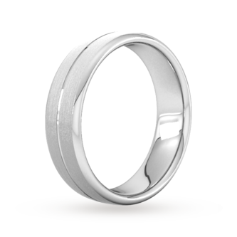 Goldsmiths 6mm Flat Court Heavy Centre Groove With Chamfered Edge Wedding Ring In Platinum