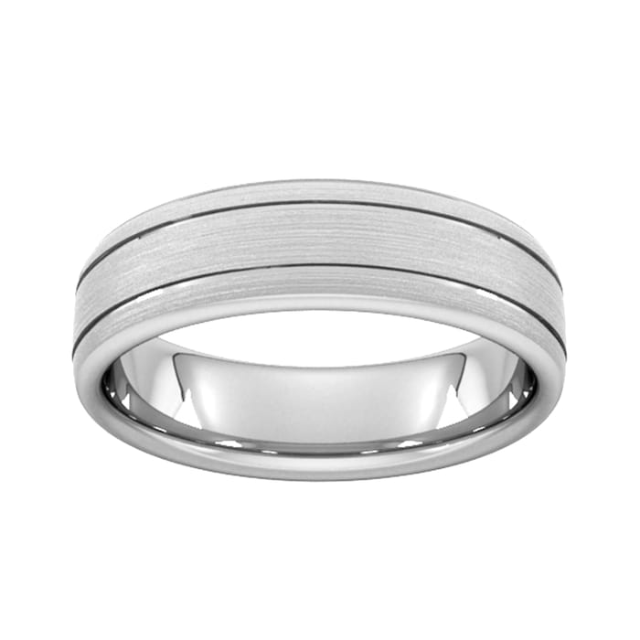 Goldsmiths 6mm Flat Court Heavy Matt Finish With Double Grooves Wedding Ring In 9 Carat White Gold