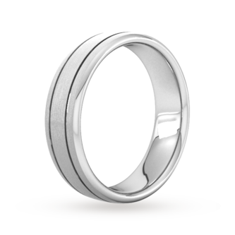 Goldsmiths 6mm Flat Court Heavy Matt Finish With Double Grooves Wedding Ring In 9 Carat White Gold
