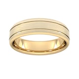 Goldsmiths 6mm Flat Court Heavy Matt Finish With Double Grooves Wedding Ring In 9 Carat Yellow Gold