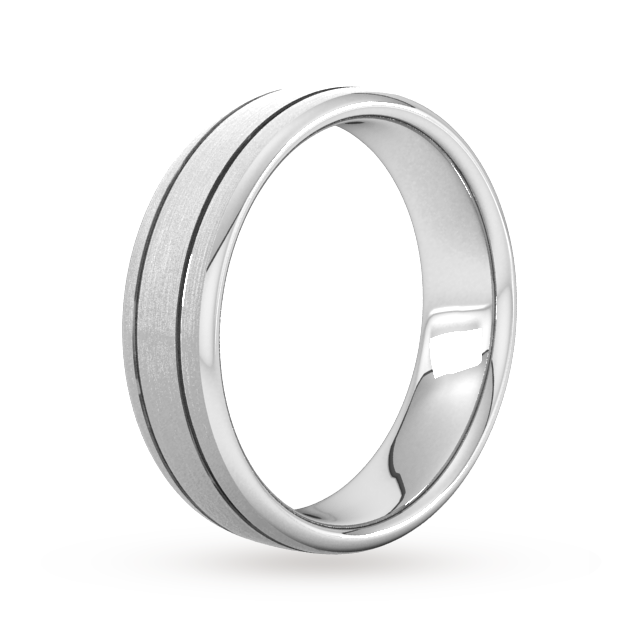 Goldsmiths 6mm Flat Court Heavy Matt Finish With Double Grooves Wedding Ring In 18 Carat White Gold