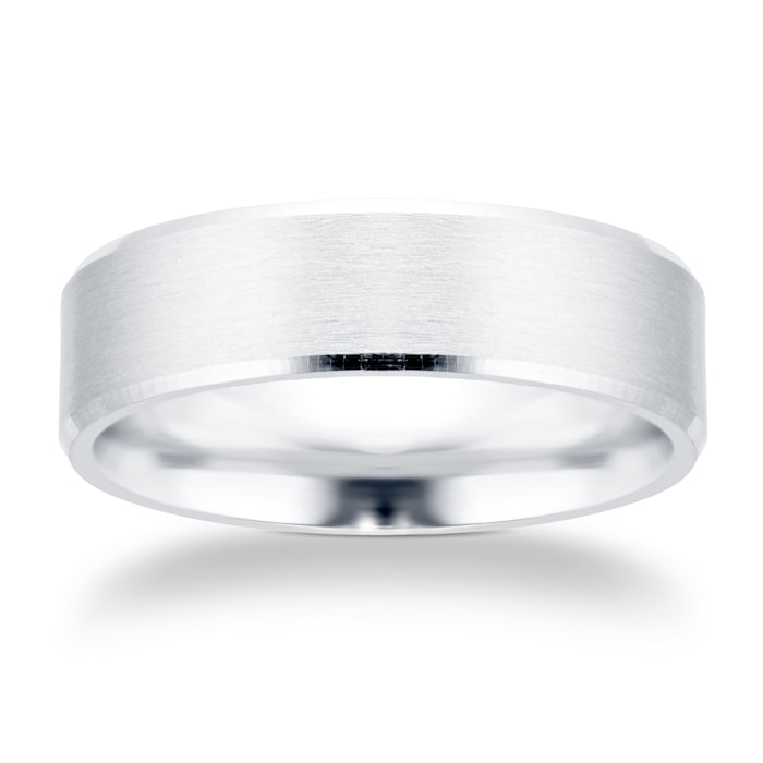 Goldsmiths 6mm Flat Court Heavy Polished Chamfered Edges With Matt Centre Wedding Ring In 9 Carat White Gold