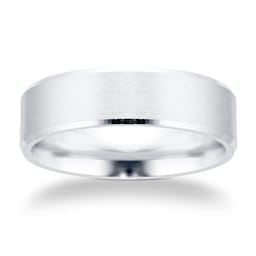 08309865160 - 6mm Flat Court Heavy Polished Chamfered Edges With Matt Centre Wedding Ring In 9 Carat White Gold - Ring Size P