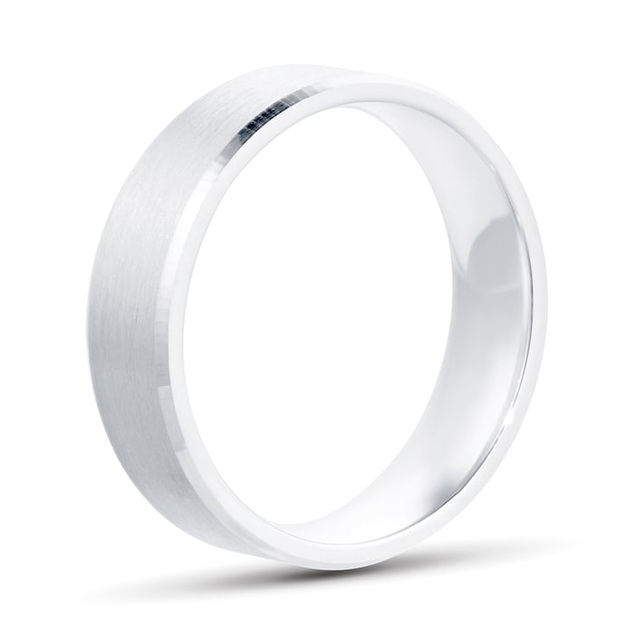 Goldsmiths 6mm Flat Court Heavy Polished Chamfered Edges With Matt Centre Wedding Ring In 9 Carat White Gold - Ring Size P