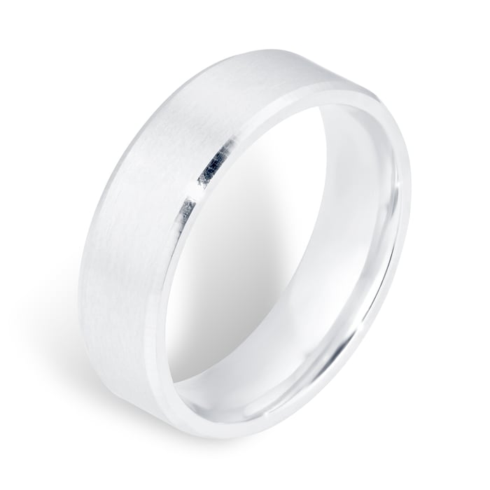 Goldsmiths 6mm Flat Court Heavy Polished Chamfered Edges With Matt Centre Wedding Ring In 9 Carat White Gold - Ring Size Q